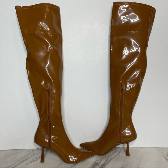 New! BP Everlee Brown Faux Patent Leather Over the Knee Boot 9M - Picture 7 of 15